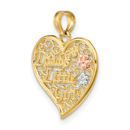 14K Bicolor Weiß Rhdoium Daddys Little Mädchen Filigran Herz Charm