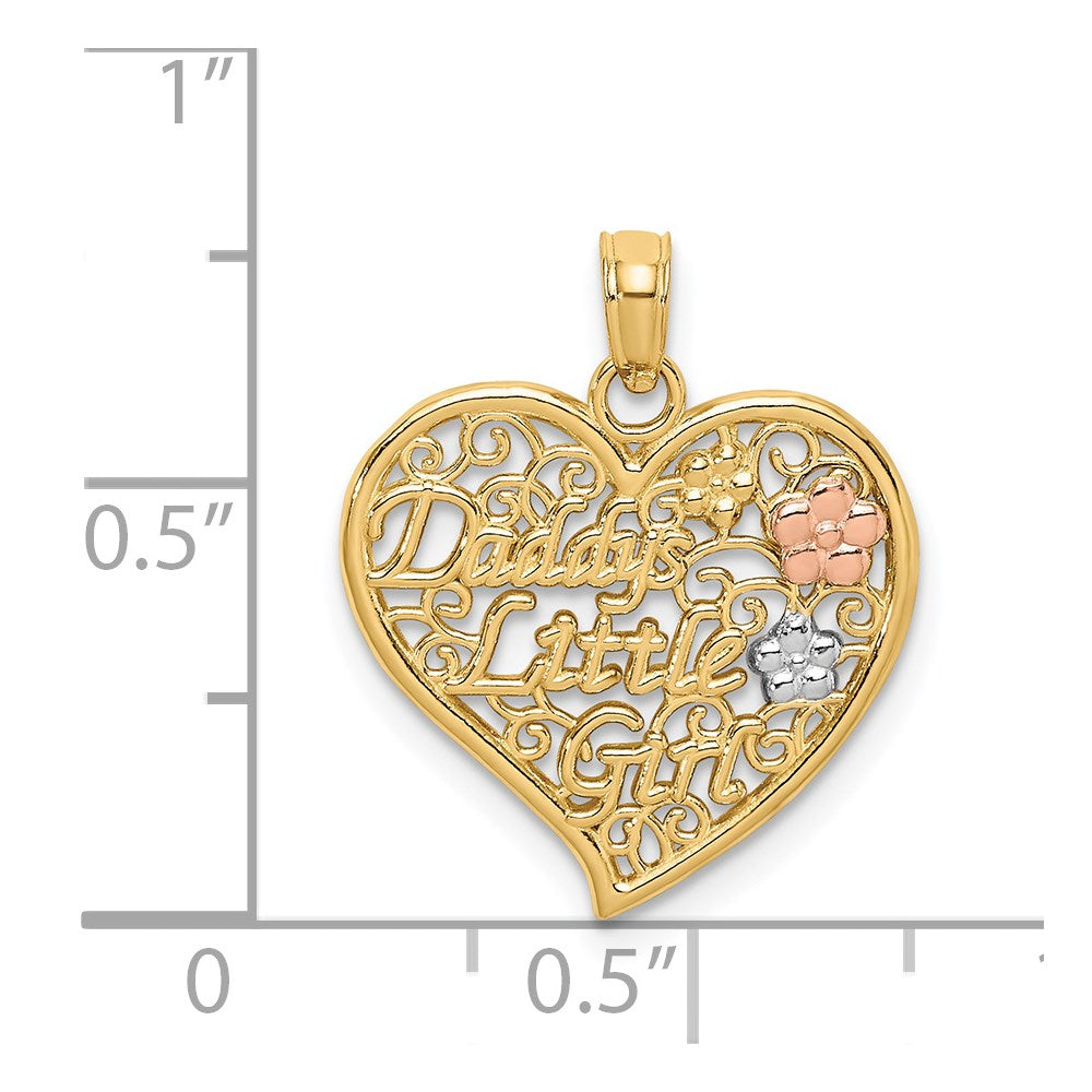 14K Bicolor Weiß Rhdoium Daddys Little Mädchen Filigran Herz Charm