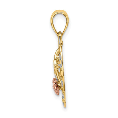 14K Bicolor-Gold mit Weißrhodium „ICH LIEBE DICH“ Herz-Charm mit Blume