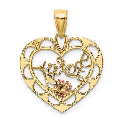 14K Bicolor-Gold mit Weißrhodium „ICH LIEBE DICH“ Herz-Charm mit Blume