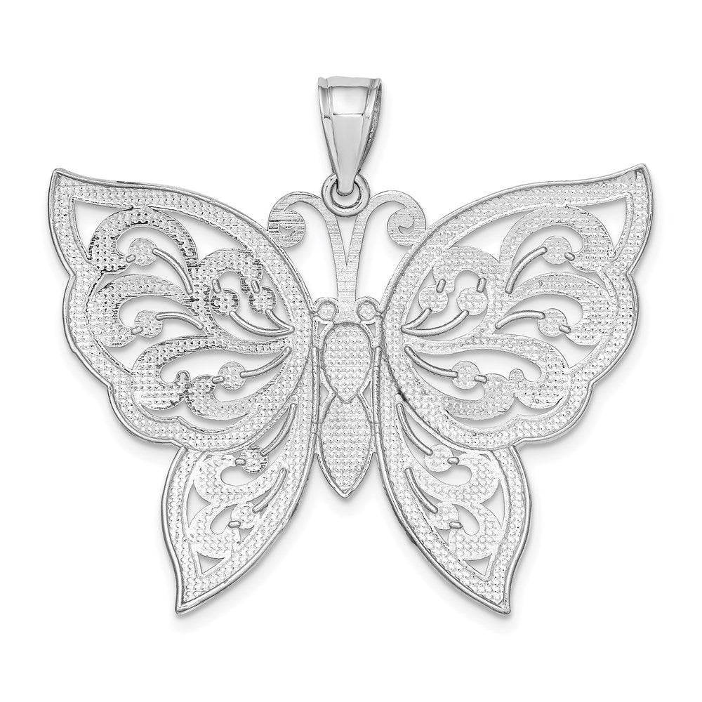 14 K Weißgold großer diamantierter Schmetterling-Charm mit Perlrand