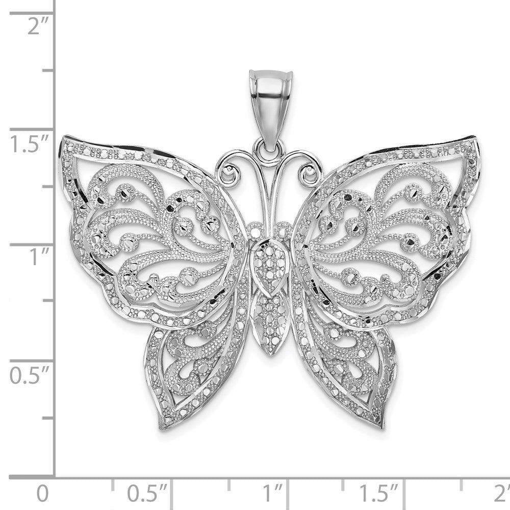 14 K Weißgold großer diamantierter Schmetterling-Charm mit Perlrand