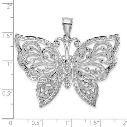 14K Weißgold Großer Diamantgeschliffener Perlen-Schmetterling-Charm