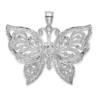 14 K Weißgold großer diamantierter Schmetterling-Charm mit Perlrand