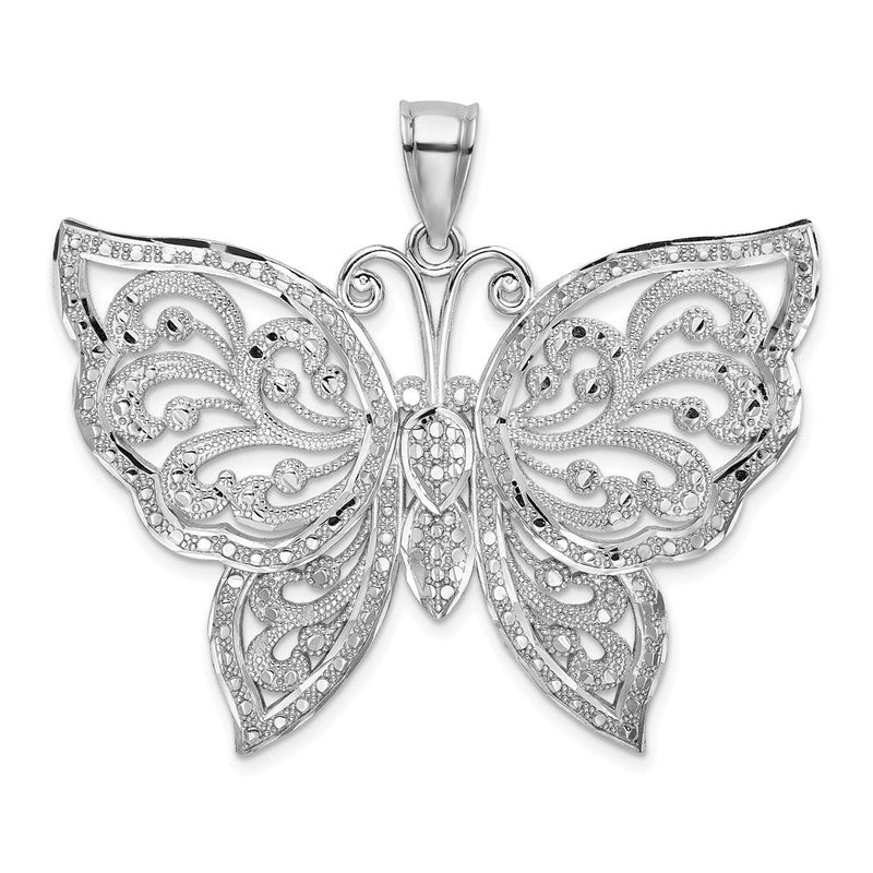 14K Weißgold Großer Diamantgeschliffener Perlen-Schmetterling-Charm