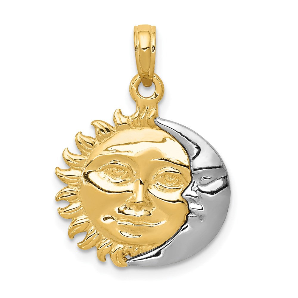 14 Karat Bicolor Gold massiver, polierter, wendbarer Sonne-und-Mond-Anhänger