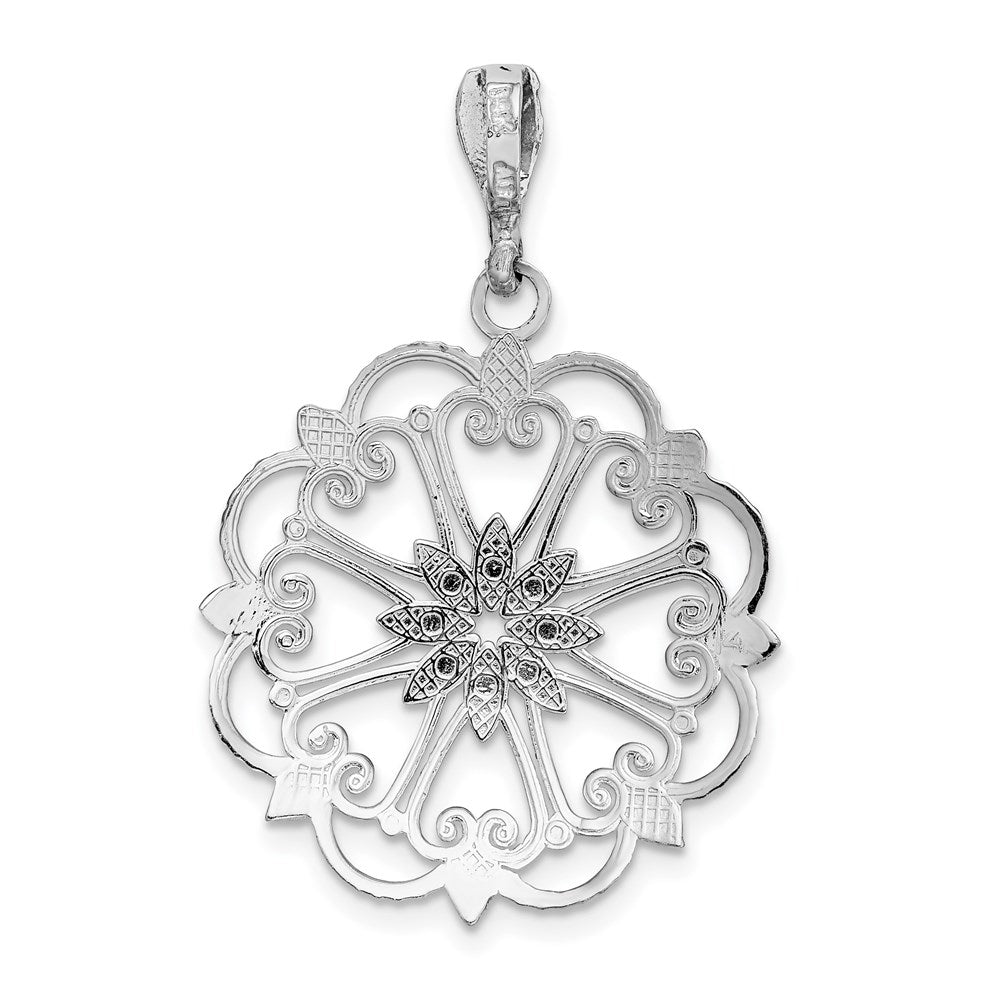 14K Weißgold Starburst-Charm mit Herz, diamantgeschliffen und mit Perlrand