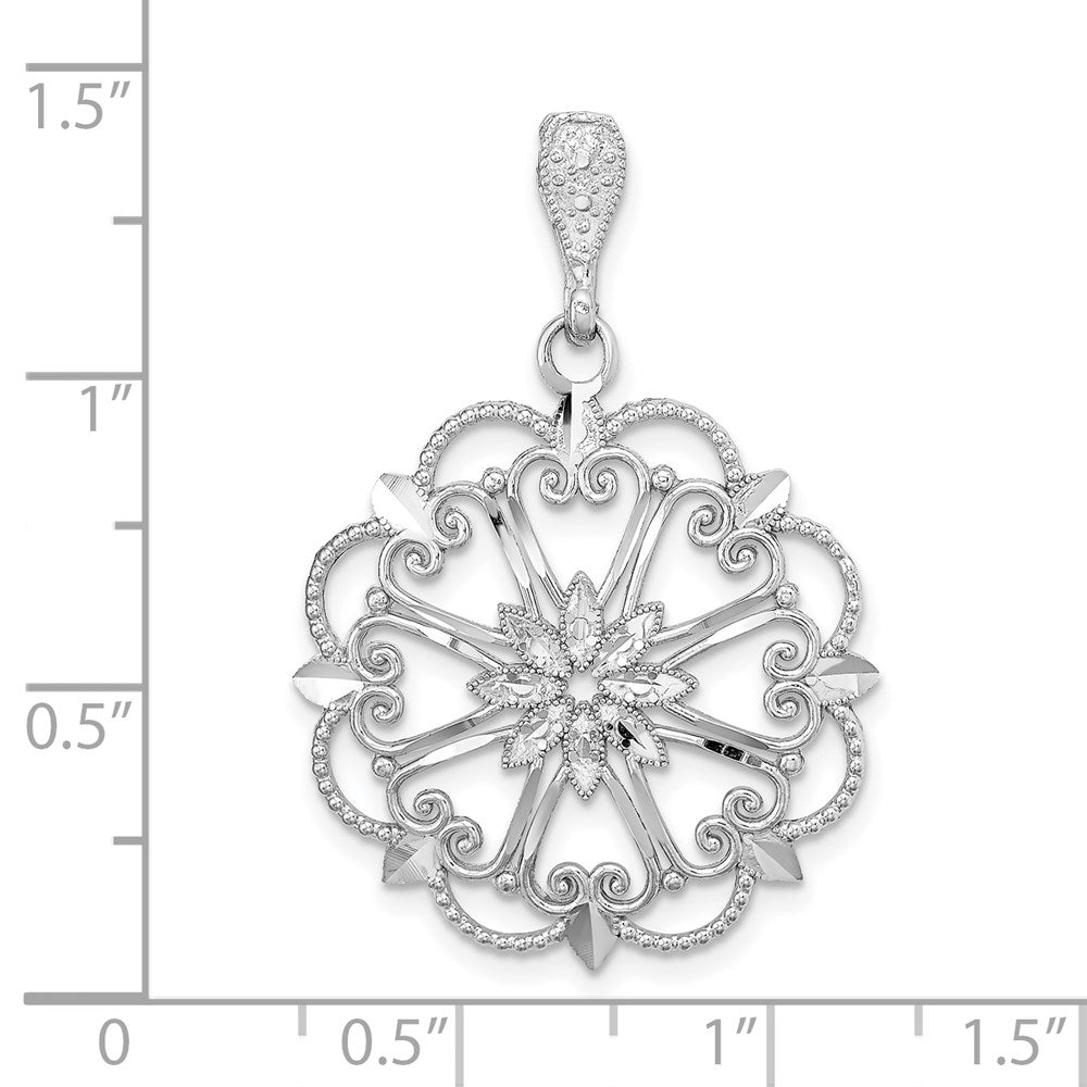 14K Weißgold Starburst-Charm mit Herz, diamantgeschliffen und mit Perlrand