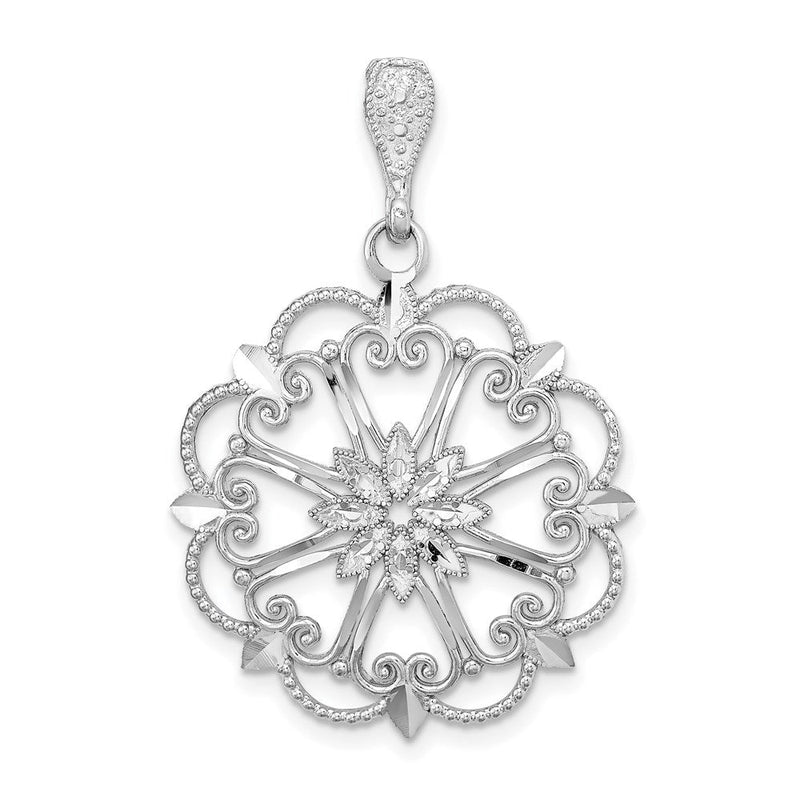 14K Weißgold Starburst-Charm mit Herz, diamantgeschliffen und mit Perlrand