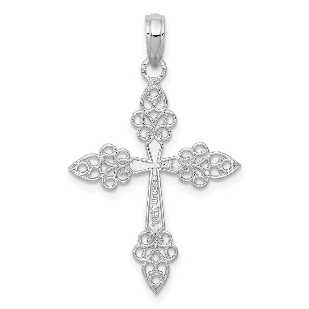 14K Weißgold Filigran Kreuz Anhänger