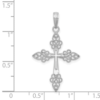 14K Weißgold Filigran Kreuz Anhänger