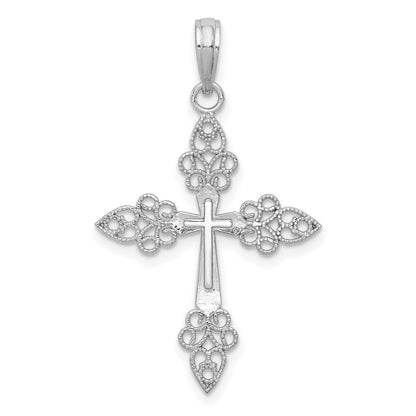14K Weißgold Filigran Kreuz Anhänger