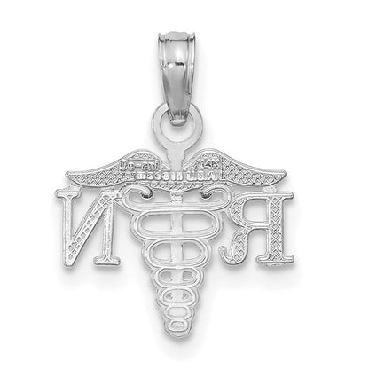 14K Weißgold Strukturiert Rn Caduceus Charm