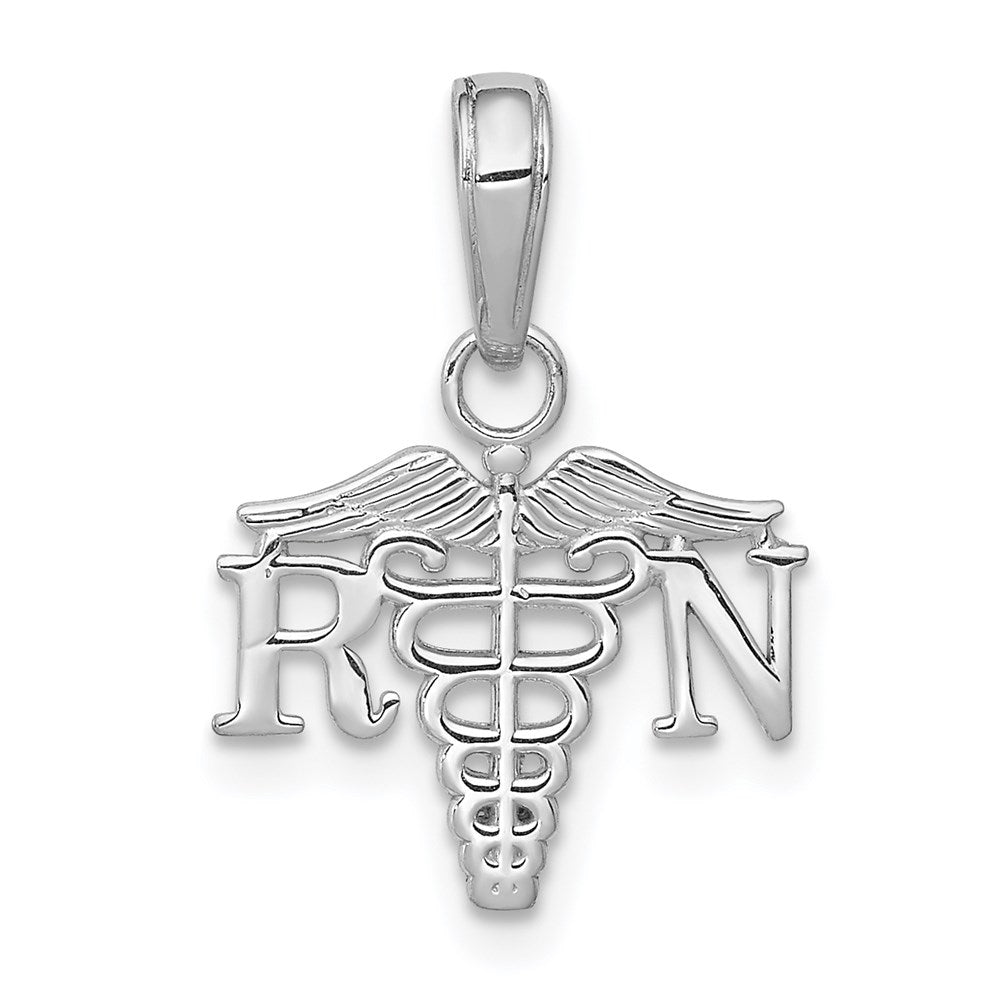 14K Weißgold Strukturiert Rn Caduceus Charm