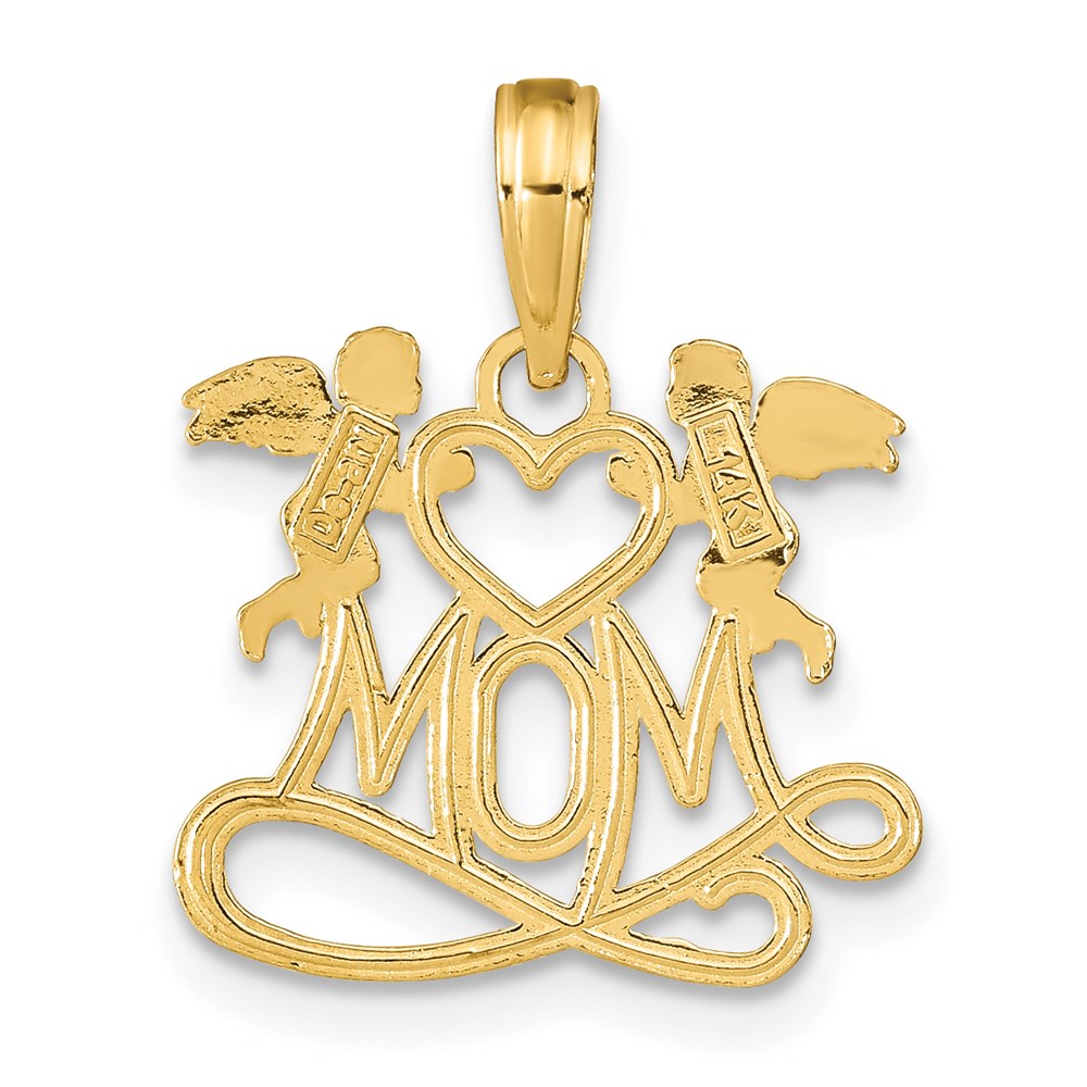 14K Gelbgold Poliert Mama mit Herz und Angels Anhänger