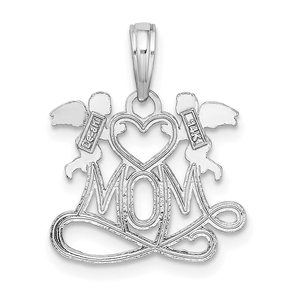 14K Weißgold Mama mit 2 Angels Holding Herz Charm