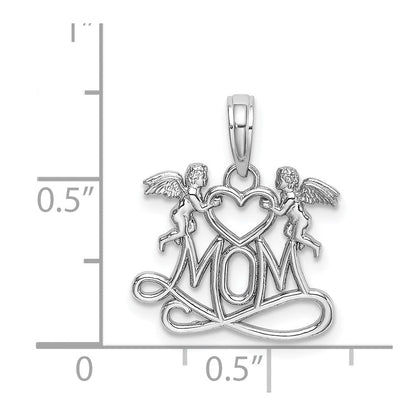 14K Weißgold Mama mit 2 Angels Holding Herz Charm