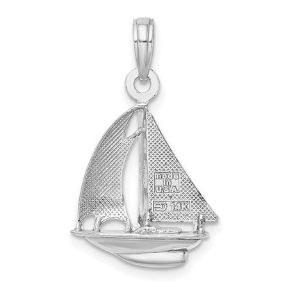 14K Weißgold Polierter 3-D-Segelboot-Charm
