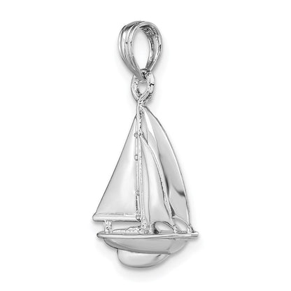 14K Weißgold Polierter 3-D-Segelboot-Charm