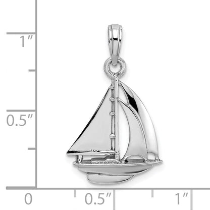 14K Weißgold Polierter 3-D-Segelboot-Charm