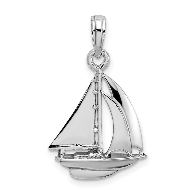 14K Weißgold Polierter 3-D-Segelboot-Charm