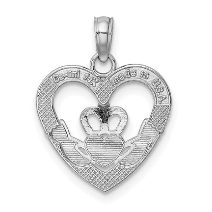 14K Weißgold Poliert/textured Herz Claddagh Charm