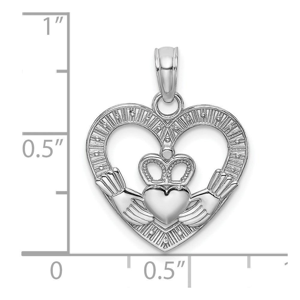 14K Weißgold Poliert/textured Herz Claddagh Charm