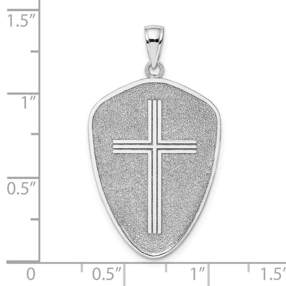 14K Weißgold Kreuzschild-Charm mit Josua 1:9 auf der Rückseite
