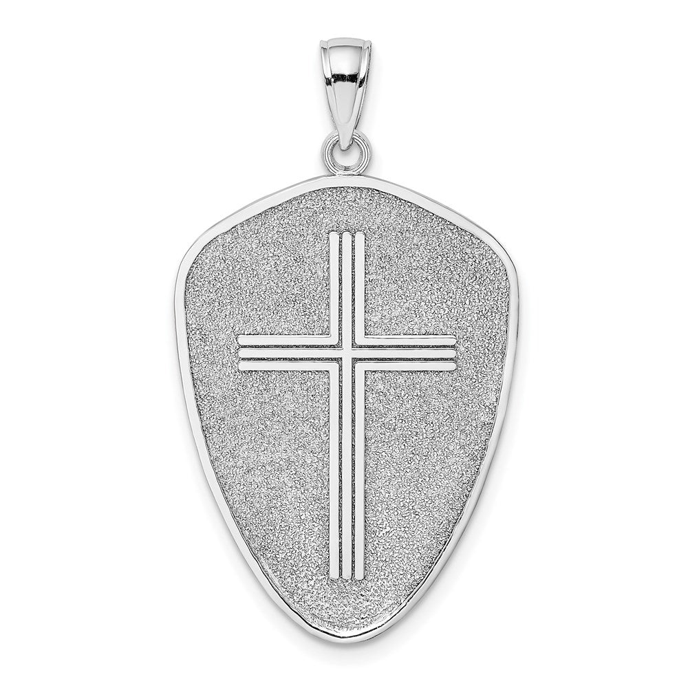 14K Weißgold Kreuzschild-Charm mit Josua 1:9 auf der Rückseite
