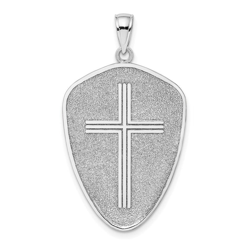 14K Weißgold Kreuzschild-Charm mit Josua 1:9 auf der Rückseite