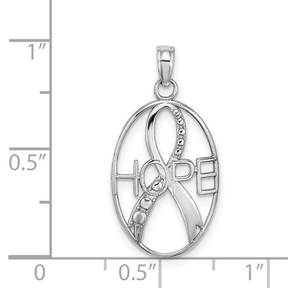 14K Weißgold Strukturiert Hoffnung mit Schleife Charm