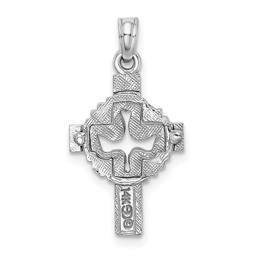 14K Weißgold Ausgeschnitten Taube auf Kreuz Charm
