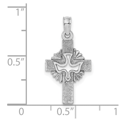 14K Weißgold Ausgeschnitten Taube auf Kreuz Charm