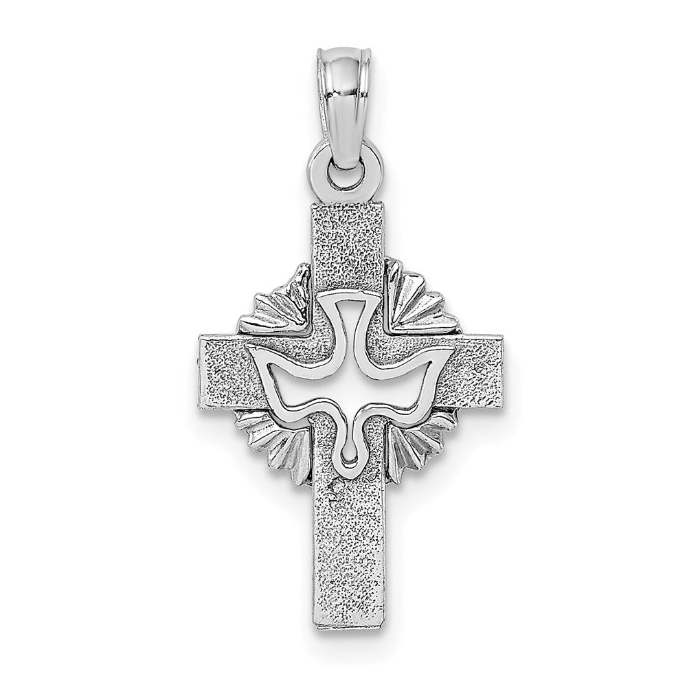 14K Weißgold Ausgeschnitten Taube auf Kreuz Charm