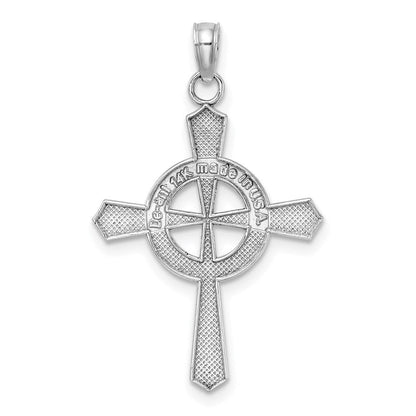 14K Weißgold Kugel-Keltisches Kreuz mit Eternity-Charm-Anhänger