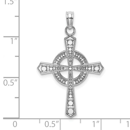 14K Weißgold Kugel-Keltisches Kreuz mit Eternity-Charm-Anhänger