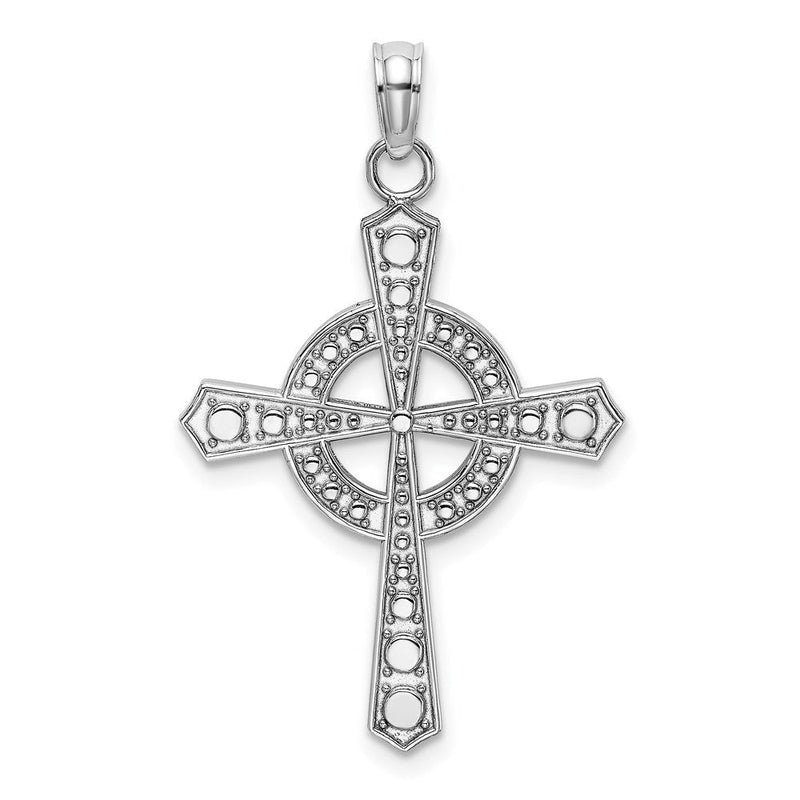 14K Weißgold Kugel-Keltisches Kreuz mit Eternity-Charm-Anhänger