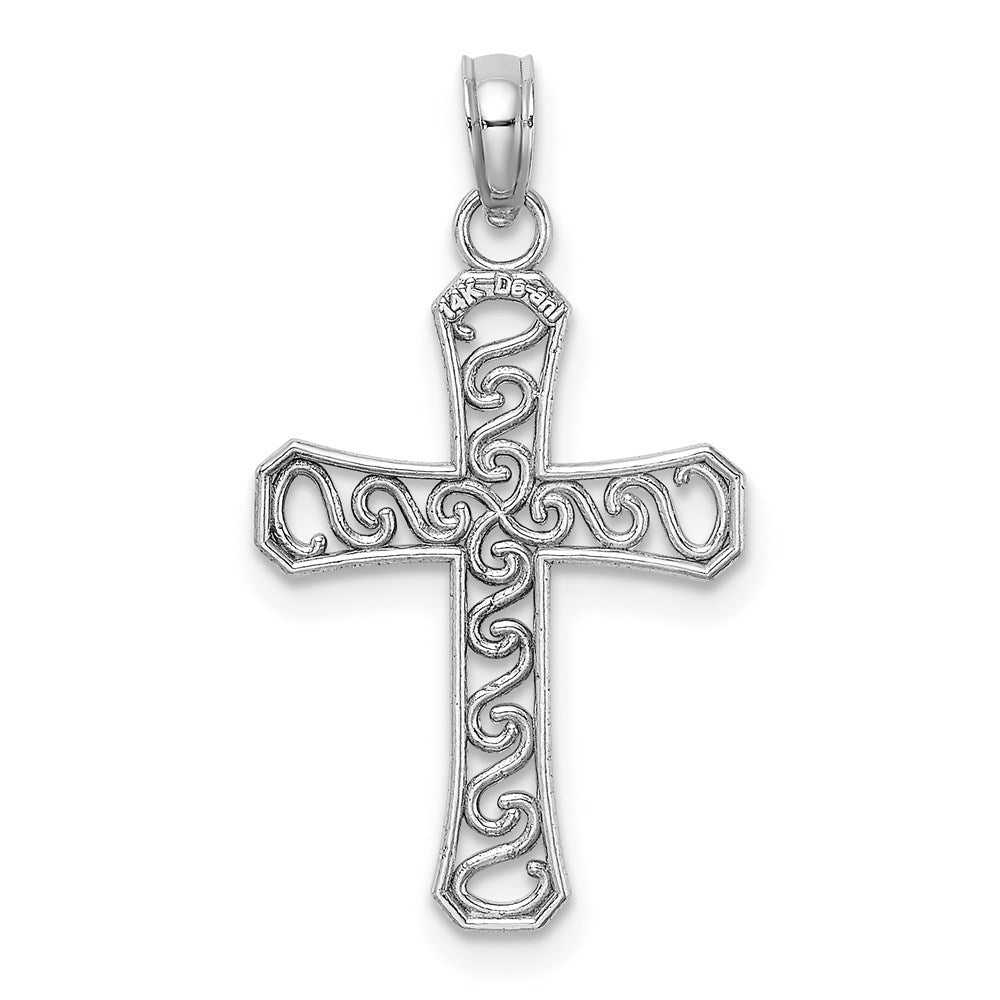 14K Weißgold Fantasie Kreuz Anhänger