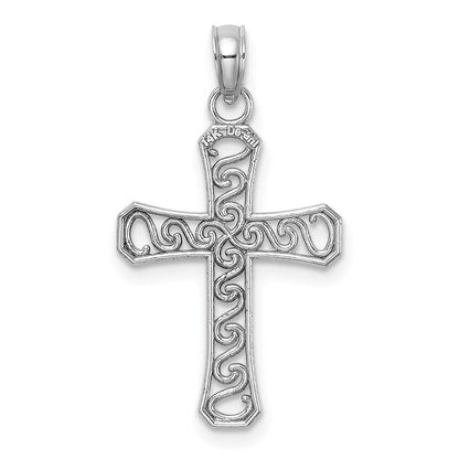 14K Weißgold Fantasie Kreuz Anhänger