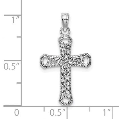 14K Weißgold Fantasie Kreuz Anhänger