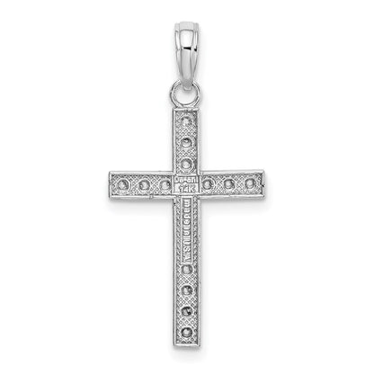 14K Weißgold Gekugelt Block Kreuz Charm