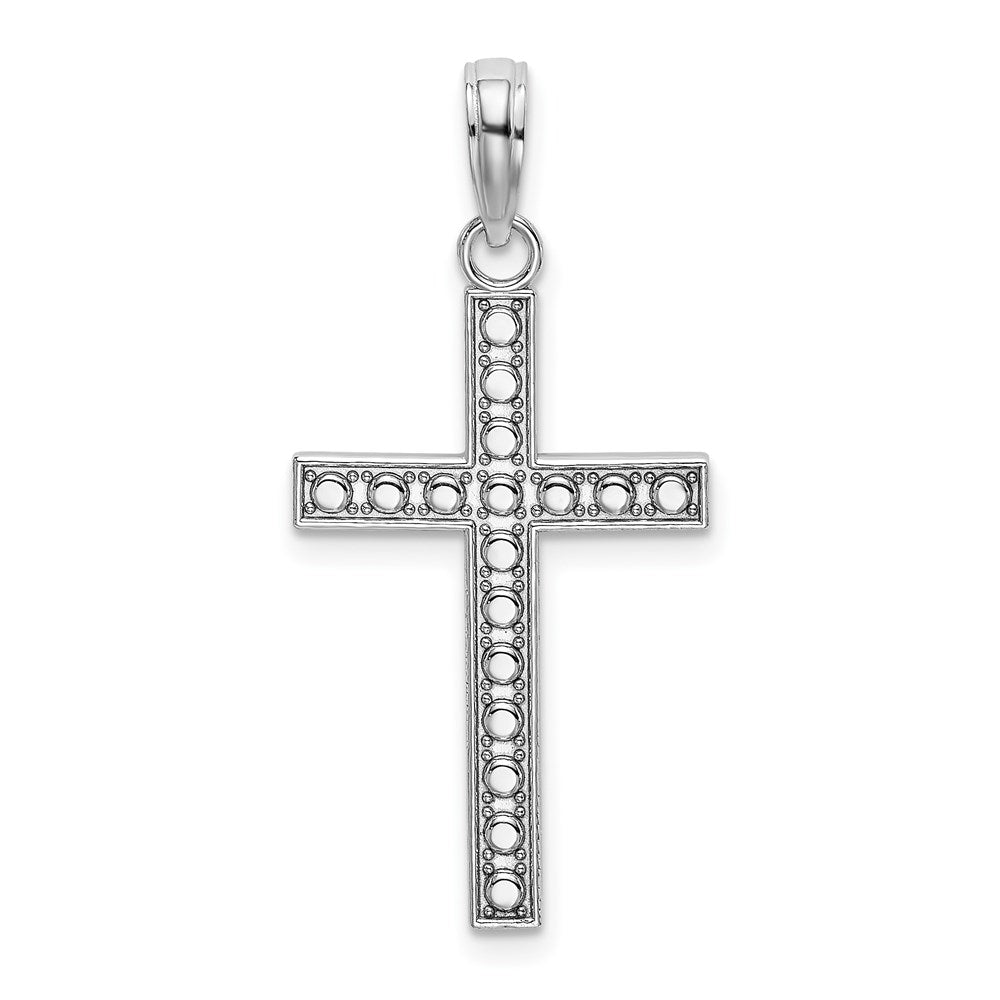 14K Weißgold Gekugelt Block Kreuz Charm