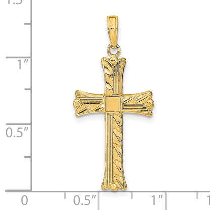 14K Gelbgold Kreuzanhänger mit strukturiertem quadratischem Mittelteil