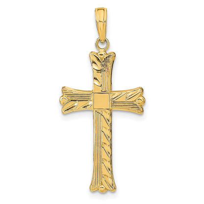 14K Gelbgold Kreuzanhänger mit strukturierter quadratischer Mitte