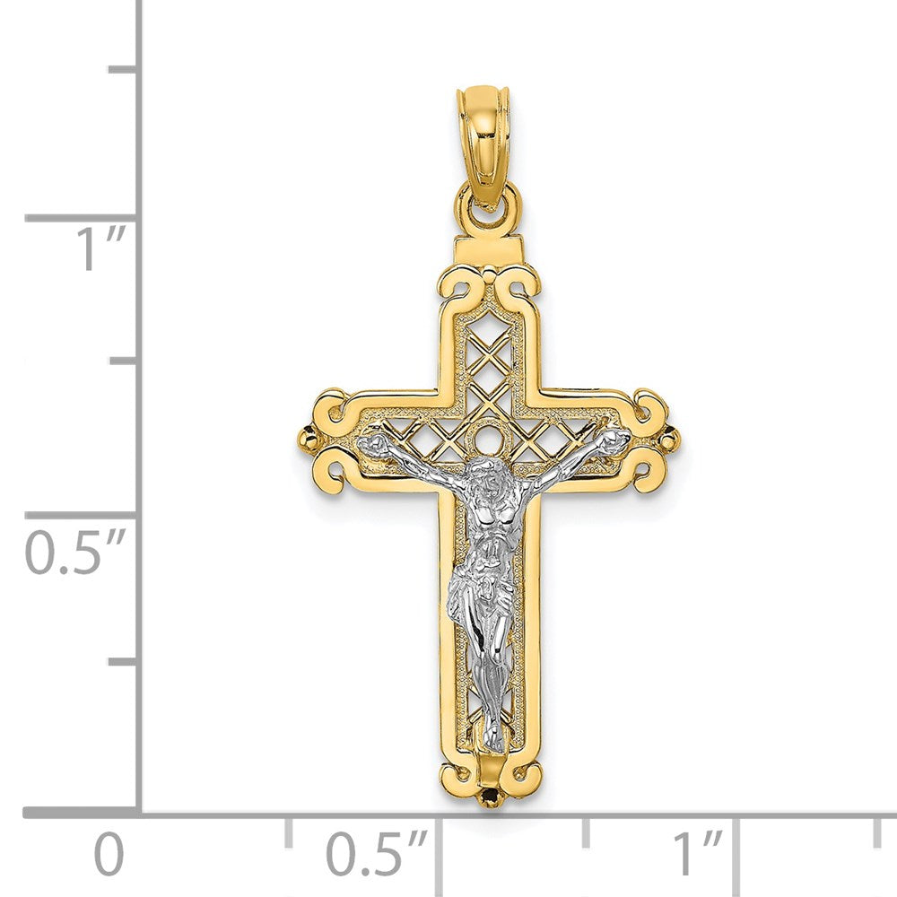 14K Bicolor Gold Fancy-Kreuz-Anhänger