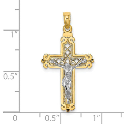 14K Bicolor Gold Fancy-Kreuz-Anhänger