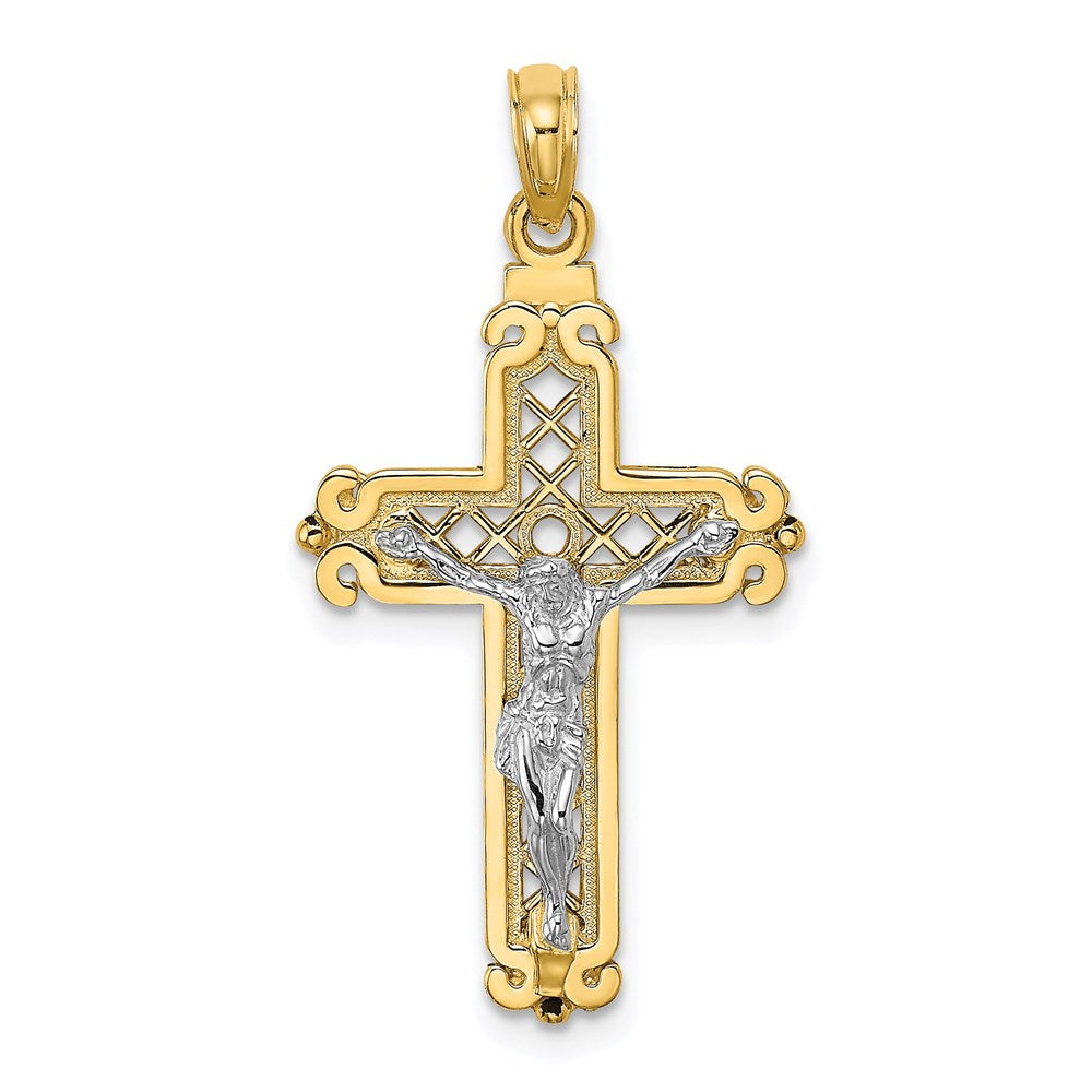 14K Bicolor Gold Fancy-Kreuz-Anhänger