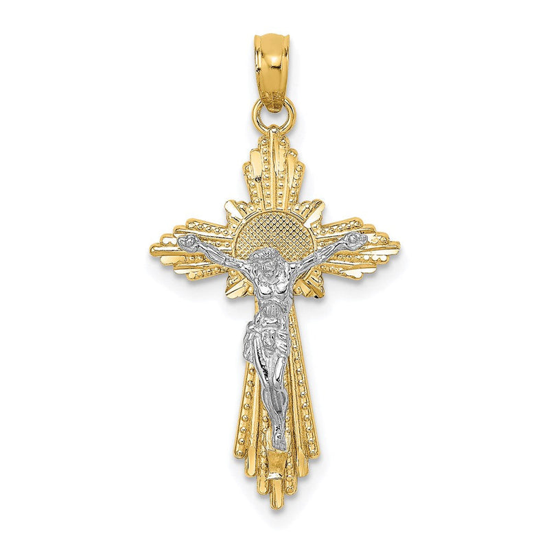 14K Bicolor-Gold Diamantiertes Kruzifix-Anhänger** Wait, let me correct the grammar: **14K Bicolor-Gold Diamantierter Kruzifix-Anhänger