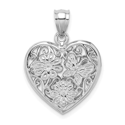14K Weiß-/Roségold 3-D Herz mit Schmetterling, wendbarer Charm, Weiß- und Roségold