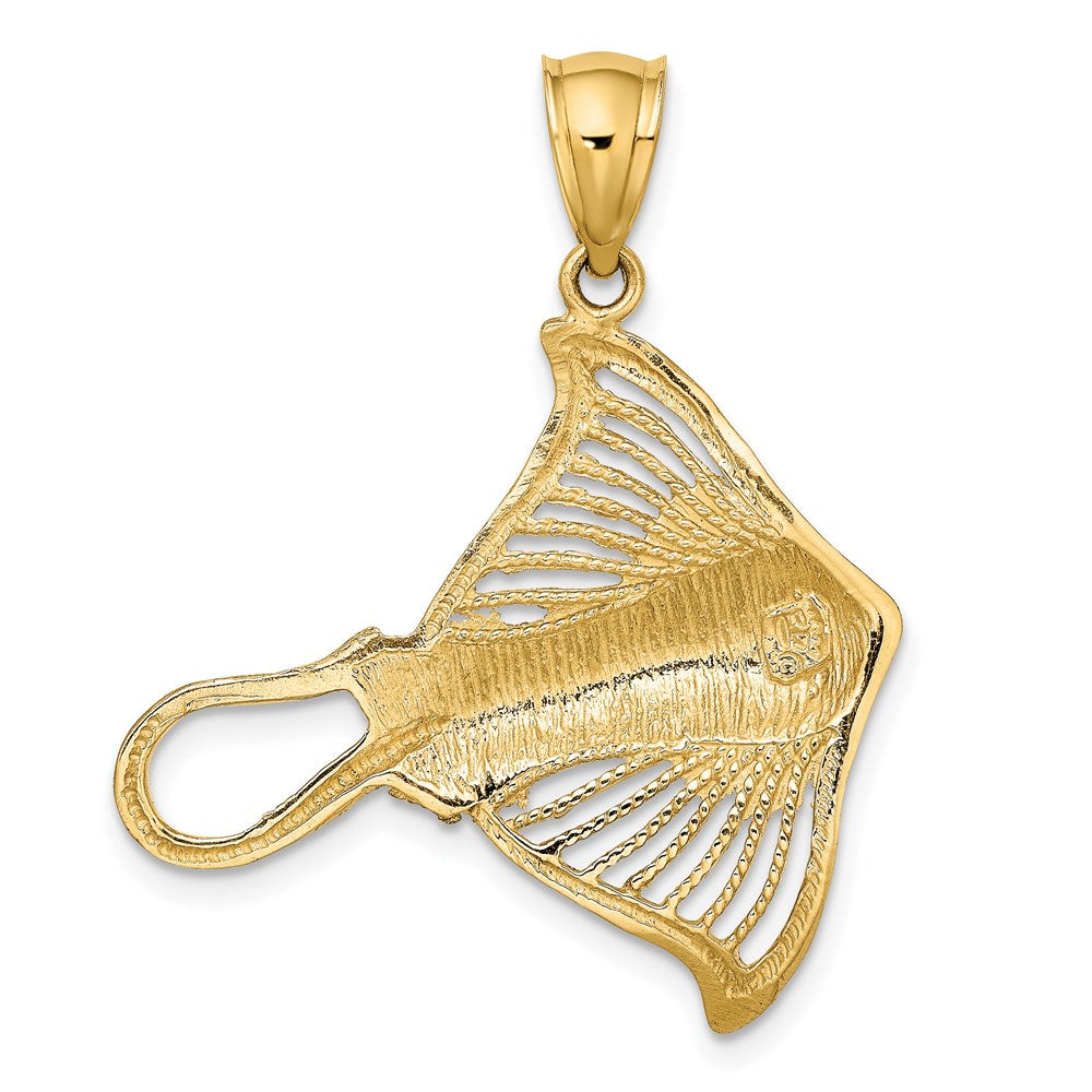 14K Gelbgold Rochen-Charm poliert mit durchbrochener Struktur und Akzenten